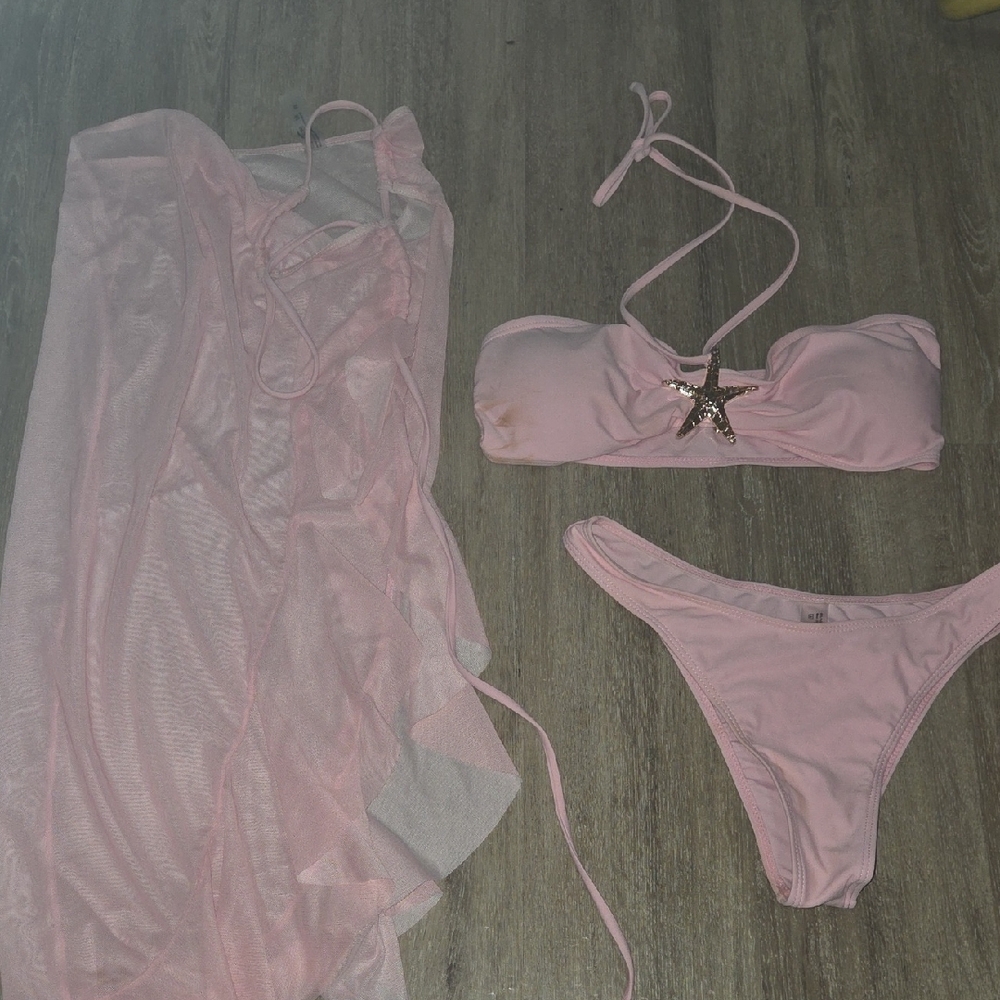 SHEIN Pink Bandeau Bikini with Starfish Accent